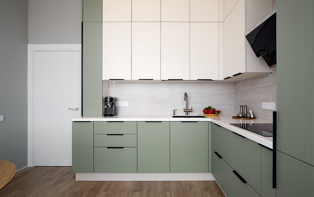 Кухня с фасадами с эффектом плиссировки