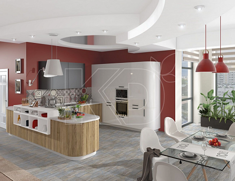 дизайн кухни в бело-коричневых тонах