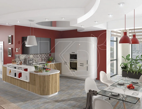 Белая кухня в сочетании с деревом